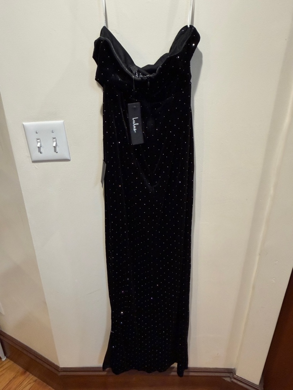 Lulus Dreamy Choice Black Rhinestone Strapless Maxi Dress - Size XS - Picture 3 of 4